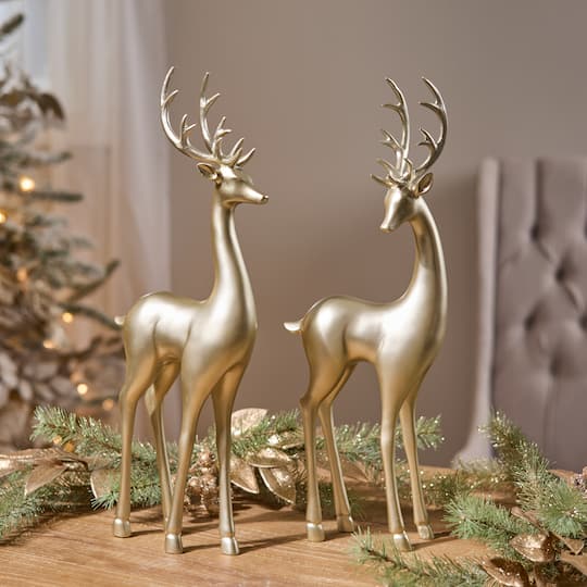 Melrose 16.5" Gold Modern Metallic Deer Figurines Set
